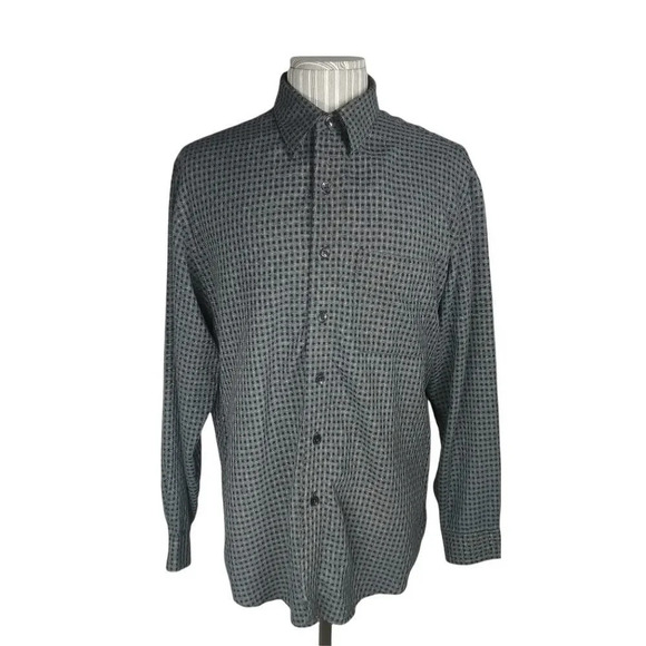 Arrow Checked Button Down Shirt Gray Black M - Picture 1 of 8